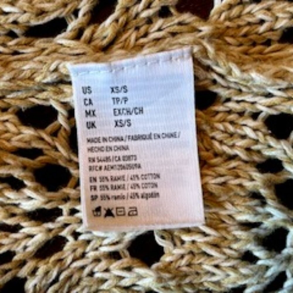 American Eagle-Short Sleeve Tan Knit Sweater Jacket Fringe SZ. XS/S - Picture 9 of 11